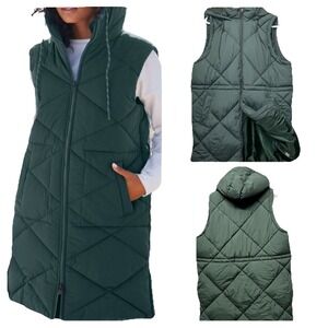 Anorak Long Vest Hooded Women's XL Green Quilted Down Vest Gorp Outdoor